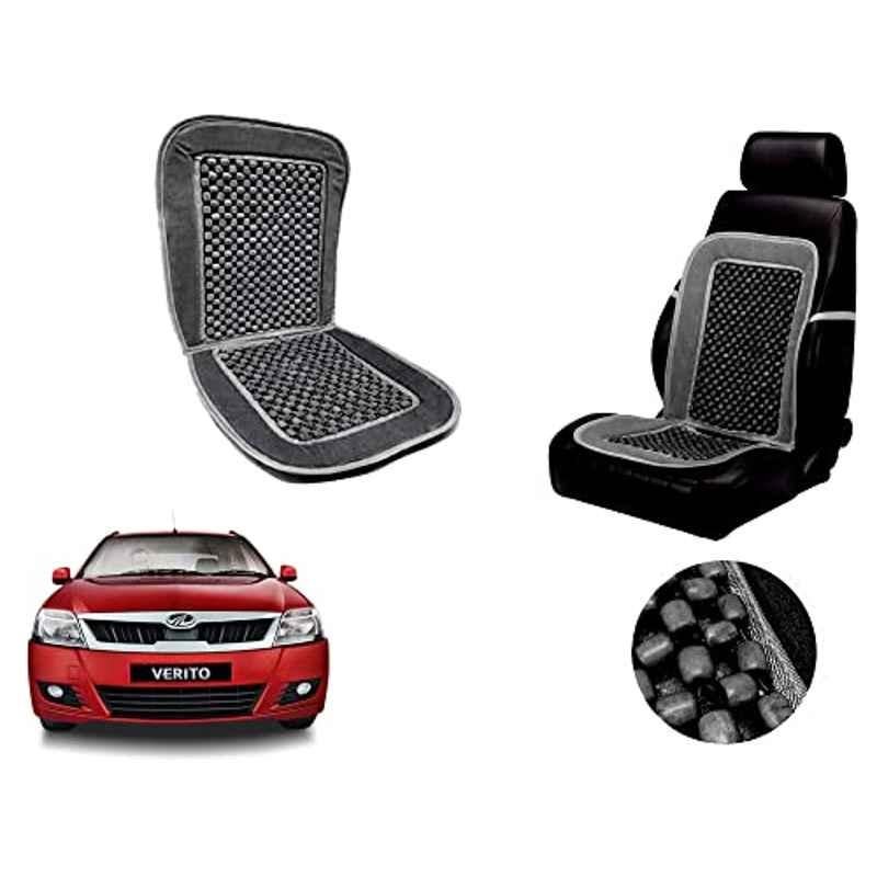 Auto Pearl PU, Velvet & Wooden Beads Grey Rectangular Seat Cushion for Mahindra Verito