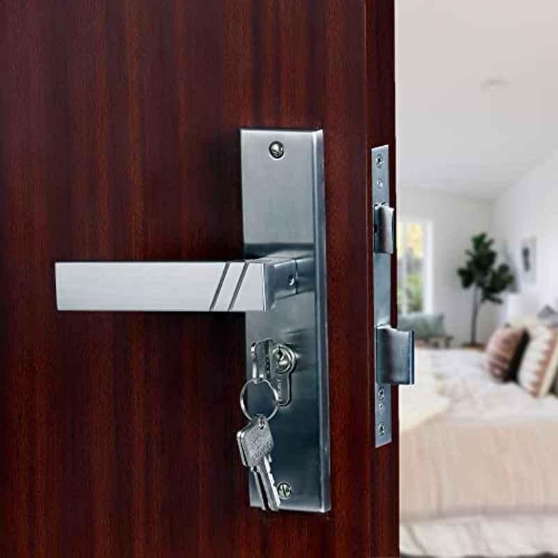 Saze Sierra 8 inch Stainless Steel Matt Finish Cylindrical Plate Mortise Door Lock Pull Handle Set with 3 Computer Keys