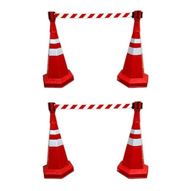 Nilkamal 4 Pcs 750mm Red Road Traffic Safety Cone Set with Retractable Tape Head