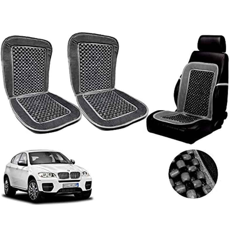 Auto Pearl PU, Velvet & Wooden Beads Grey Rectangular Seat Cushion for BMW X5 (Pack of 2 )