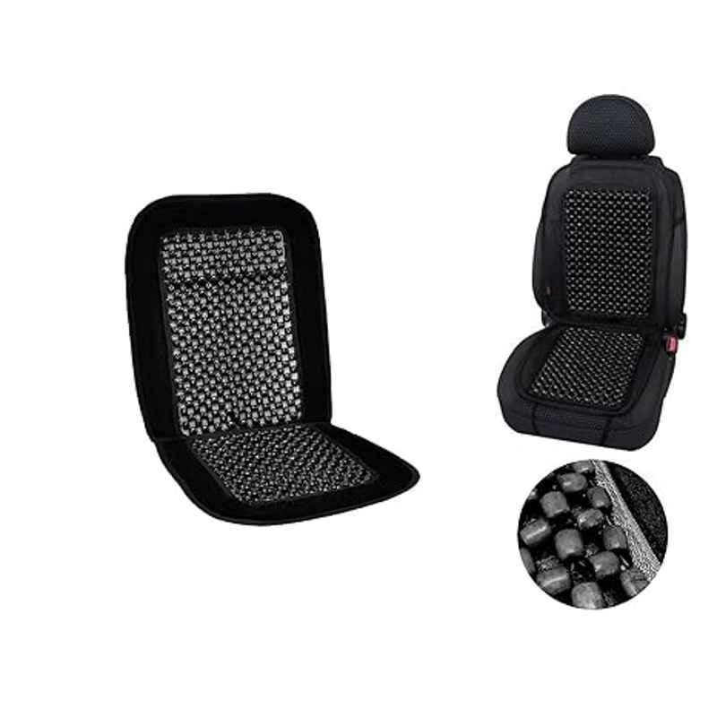 Auto Pearl PU, Velvet & Wooden Beads Black Rectangular Seat Cushion for Honda Ivtec 2016