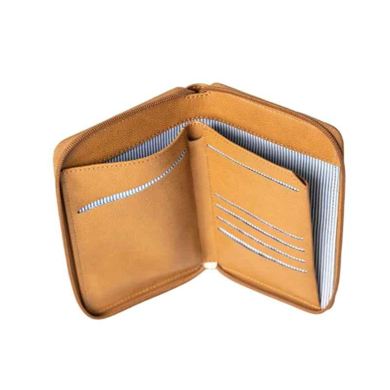 All Sorted Faux Leather Tan Passport Holder with Card, Currency & Sim Card Slots