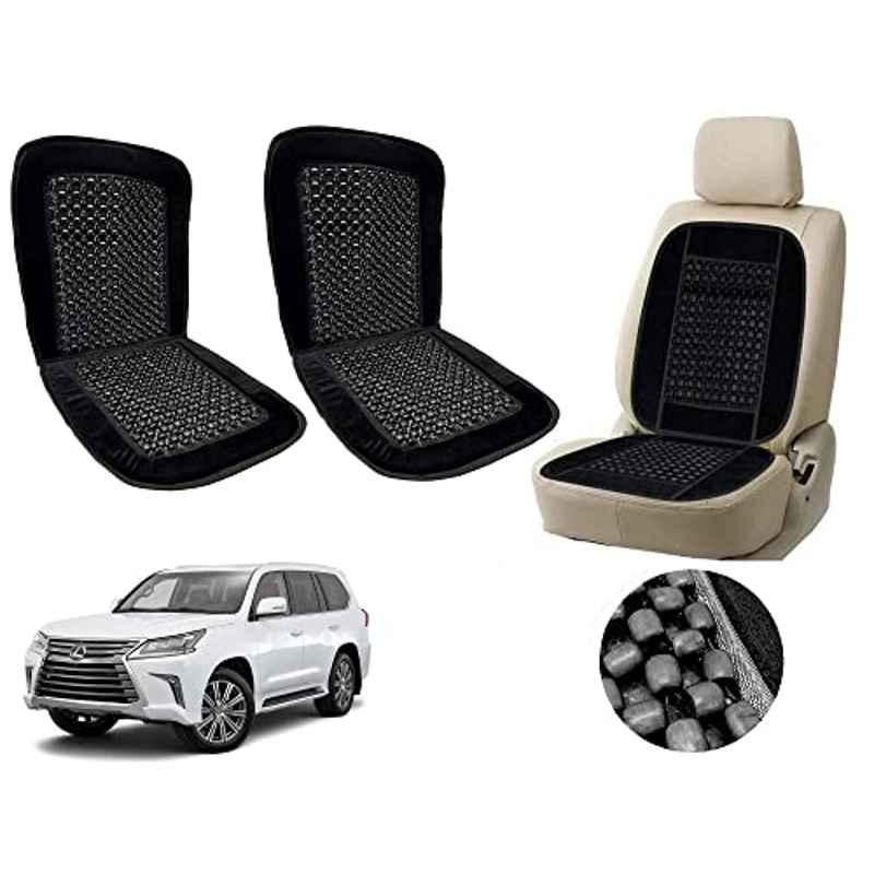 Auto Pearl PU, Velvet & Wooden Beads Black Rectangular Seat Cushion for Lexus LX (Pack of 2 )