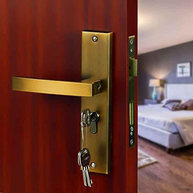 Voltizi 8 inch Stainless Steel Matt Antique Brass Finish Cylindrical Plate Mortise Door Lock Handle Set, MG308