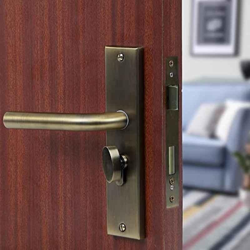 Voltizi 8 inch Stainless Steel 304 Antique Brass Finish Cylindrical Plate Mortise Door Lock Handle Set with One Side Key 60mm Brass Cylinder, MG-1106