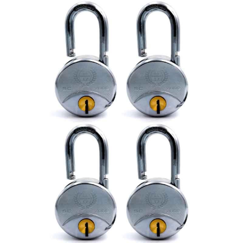 Harrison 75mm 12 Lever Mild Steel Bright Chrome Plated Finish Round Padlock with 4 Keys, SC-2000-0558 (Pack of 2)