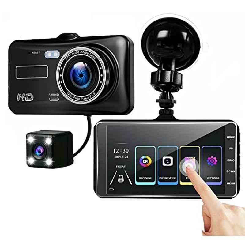 AUSHA 4 inch 1080p Front & Rear View DVR Touch Car Dash Camera with HD Night Vision