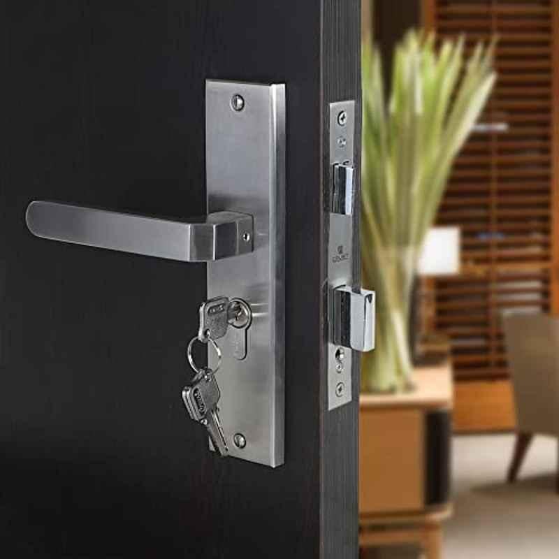 Saze 8 inch Stainless Steel Matt Finish Cylindrical Plate Mortise Door Lock Handle Set, LB303