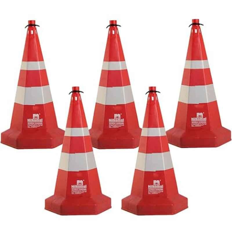 Nilkamal 750mm Red Road Traffic Safety Cone with 5m Chain & Hook (Pack of 5)