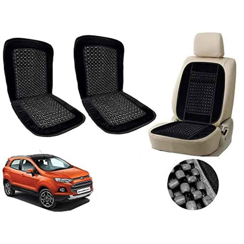 Auto Pearl PU, Velvet & Wooden Beads Black Rectangular Seat Cushion for Ford Ecosport (Pack of 2 )