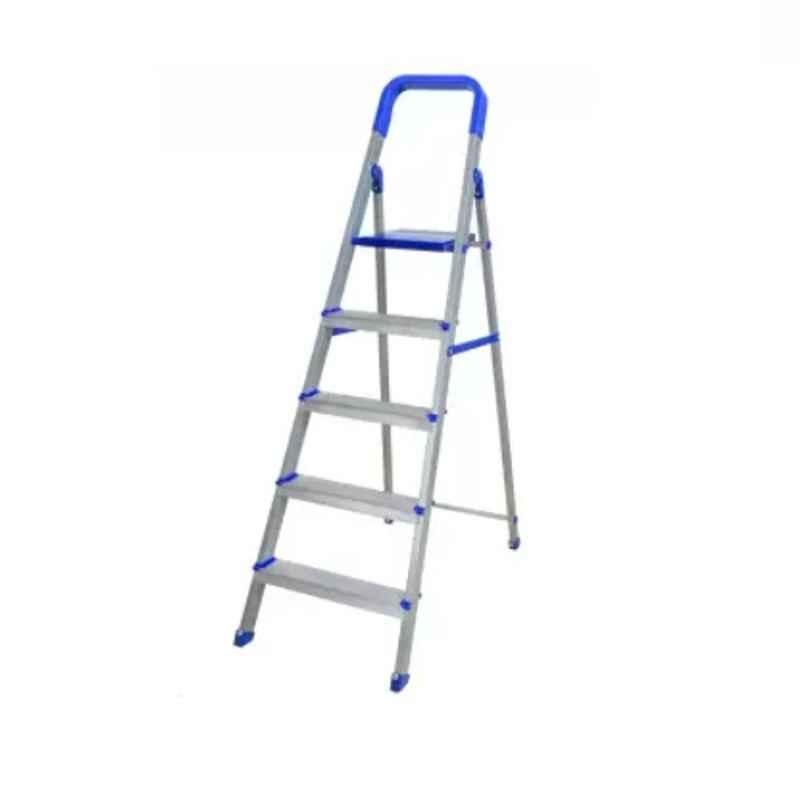 Alnico 5 Steps 150kg Silver & Blue Aluminium Foldable Hybrid Ladder with Platform