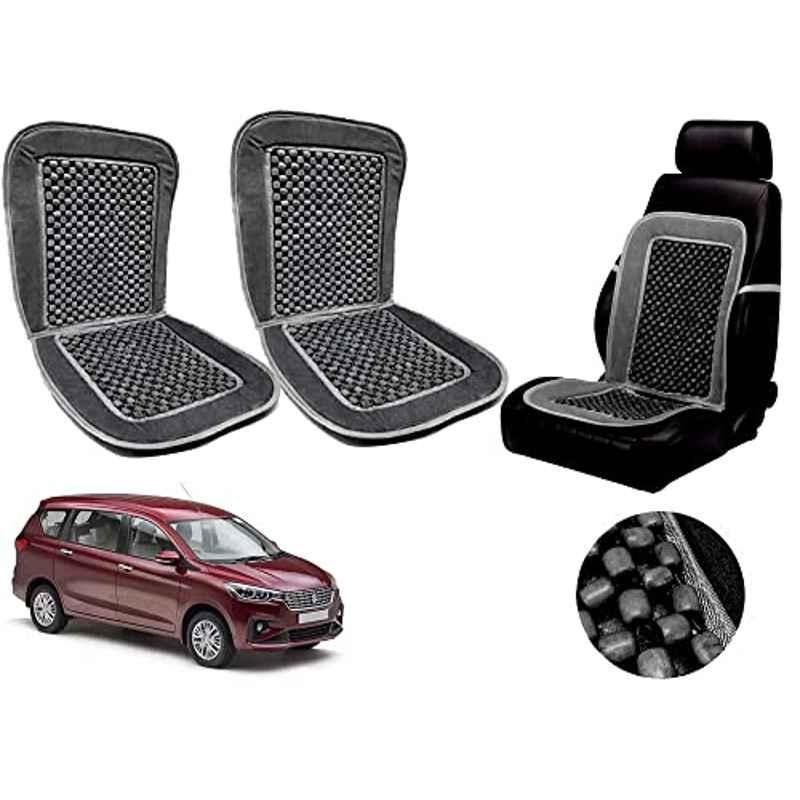 Auto Pearl PU, Velvet & Wooden Beads Grey Rectangular Seat Cushion for Suzuki Ertiga 2019 (Pack of 2 )