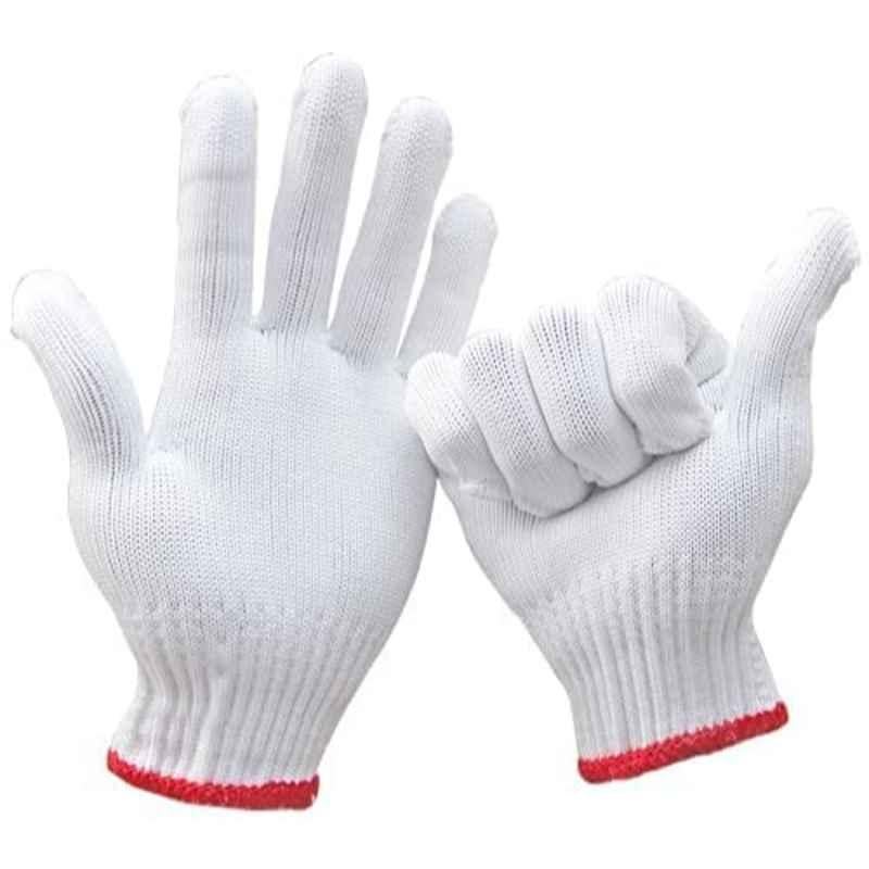 Mastership 10 inch Nylon White & Red Safety Hand Gloves (Pack of 60)