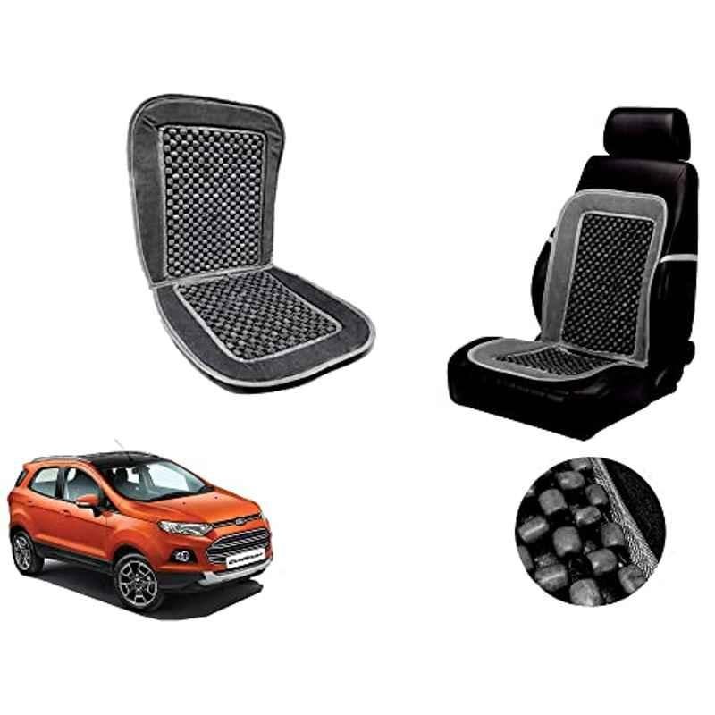 Auto Pearl PU, Velvet & Wooden Beads Grey Rectangular Seat Cushion for Ford Ecosport