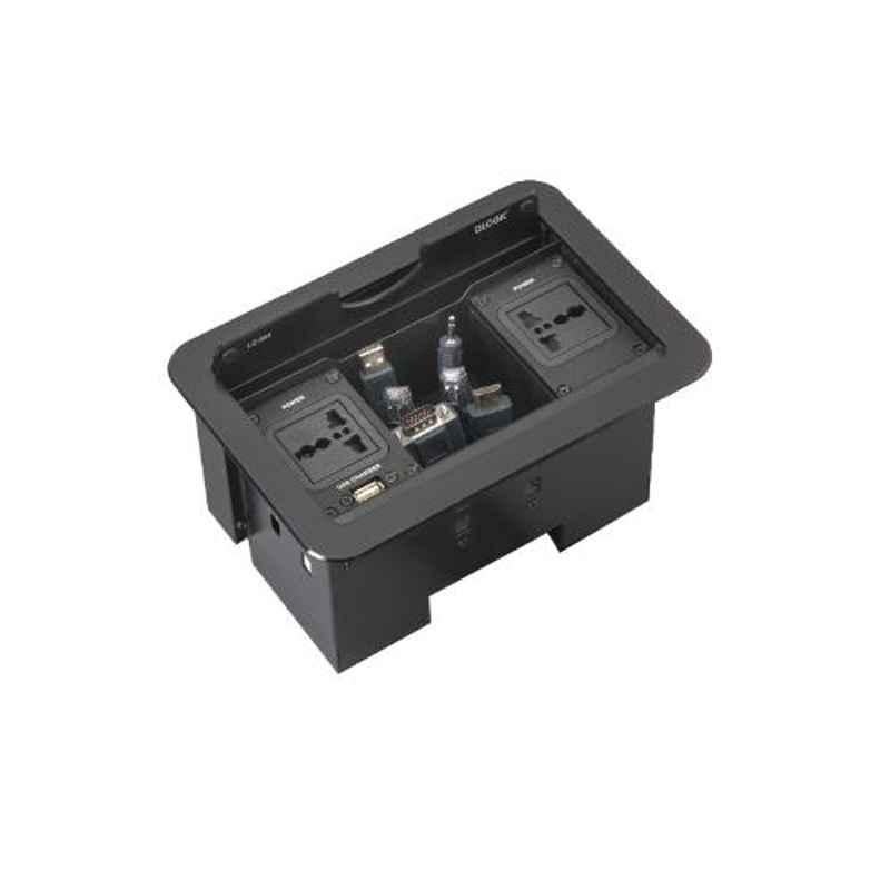Logic Steel & Aluminium Black Table Mounted Male to Female Cable Cubby, LC-404