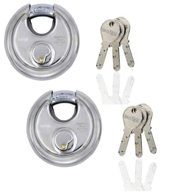 Screwtight 70mm Stainless Steel Chrome Finish Round Disc Padlock, DL-70MM-CP-002 (Pack of 2)