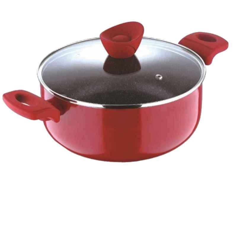 Bergner Bellini Plus 24cm 4.2L Red Non Stick Aluminium Casserole with Glass Lid, BG-31272-RD