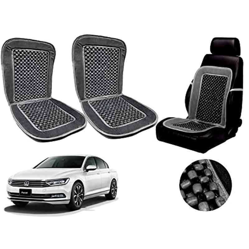 Auto Pearl PU, Velvet & Wooden Beads Grey Rectangular Seat Cushion for Volkswagen Passat (Pack of 2 )
