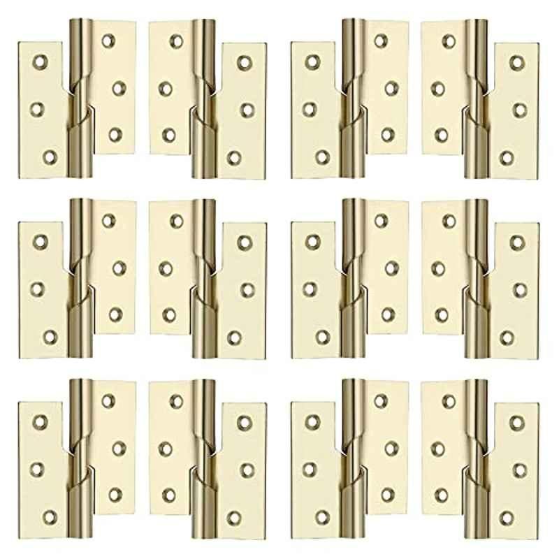 Screwtight 3 inch Iron Brass Plated Finish Door & Cabinet Rising Butt Hinge, S171001EB-12 (Pack of 12)
