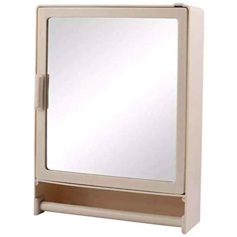 Riya 12x16 inch Plastic Ivory Cabinet Mirror with Storage Shelves & Towel Hanging Rod