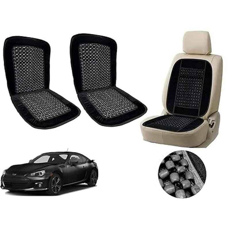 Auto Pearl PU, Velvet & Wooden Beads Black Rectangular Seat Cushion for Subaru BRZ (Pack of 2 )