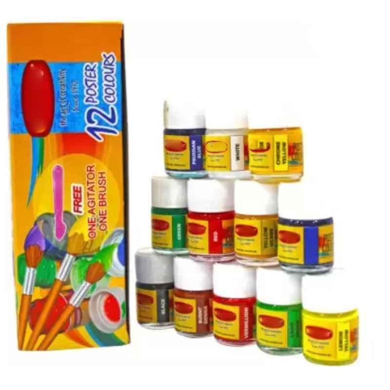 Artiggle 10ml 12 Shades Multicolour Poster Colour Set with Free Brush & Agitator
