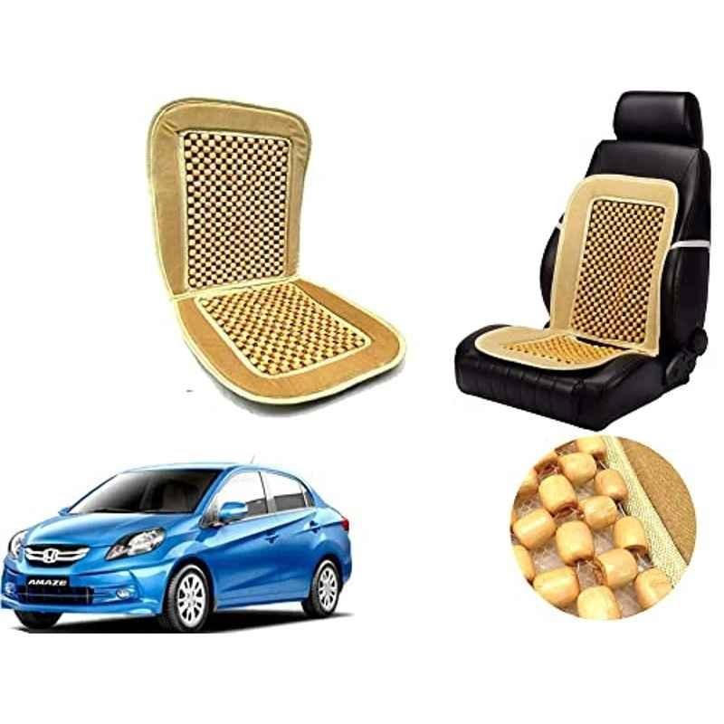 Auto Pearl PU, Velvet & Wooden Beads Beige Rectangular Seat Cushion for Honda Amaze