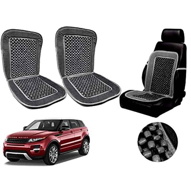 Auto Pearl PU, Velvet & Wooden Beads Grey Rectangular Seat Cushion for Range Rover Evoque (Pack of 2 )