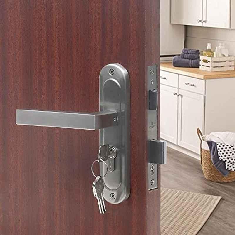 Saze Stainless Steel Matt Finish Cylinder Plate Both Side Key Mortise Door Lock Set with 3 Keys, LB-201