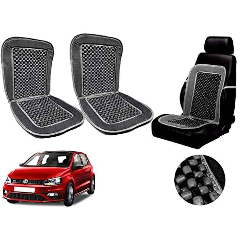 Auto Pearl PU, Velvet & Wooden Beads Grey Rectangular Seat Cushion for Volkswagen Polo GT (Pack of 2 )
