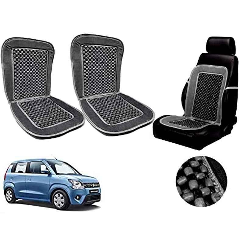 Auto Pearl PU, Velvet & Wooden Beads Grey Rectangular Seat Cushion for Maruti Suzuki WagonR 2019 (Pack of 2 )
