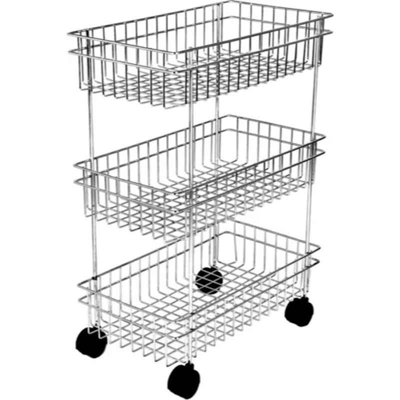DeoDap Stainless Steel Silver Powder Coated 3 Layer Multi Purpose Storage Rack, 2107