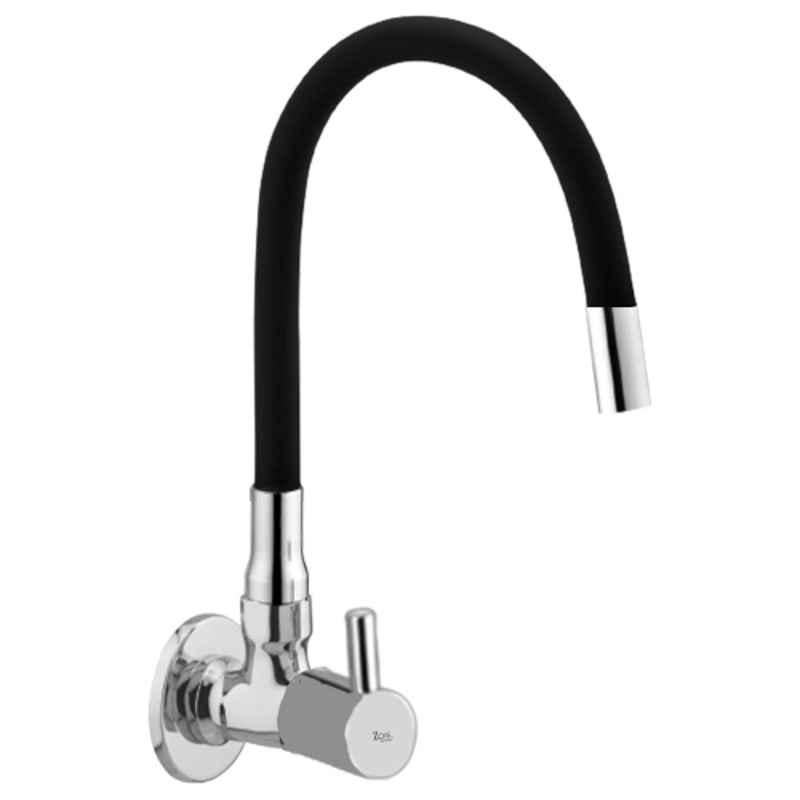 Zoie Mini Brass Chrome Finish Single Flow Kitchen Sink Tap with Black Flexible Silicone Swivel Spout, Z20039