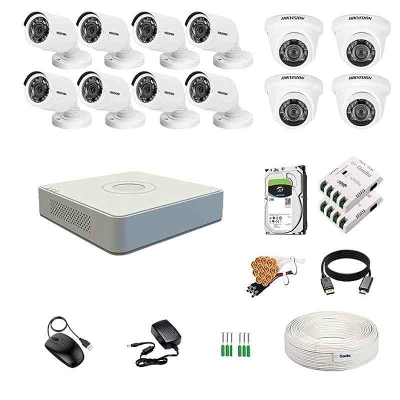Hikvision 2MP 2TB HDD 16 Channel DVR Day & Night CCTV Camera Kit with 4 Pcs Dome & 8 Pcs Bullet Camera