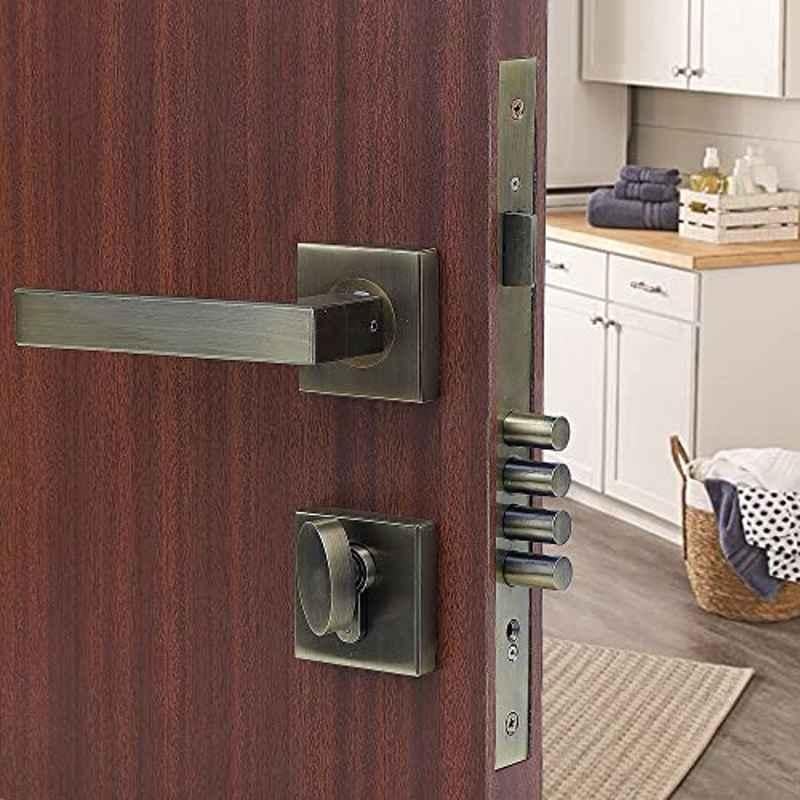 Saze Rose Stainless Steel Antique Brass Finish One Side Key Mortise Door Lock Handle Set with 3 Keys, LB-301
