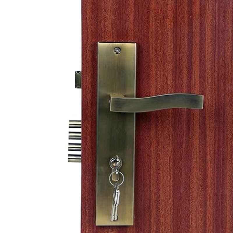 Homexpert Viva 10 inch 60mm Stainless Steel Antique Brass Finish Cylindrical Plate Both Side Key Mortise Door Lock Set