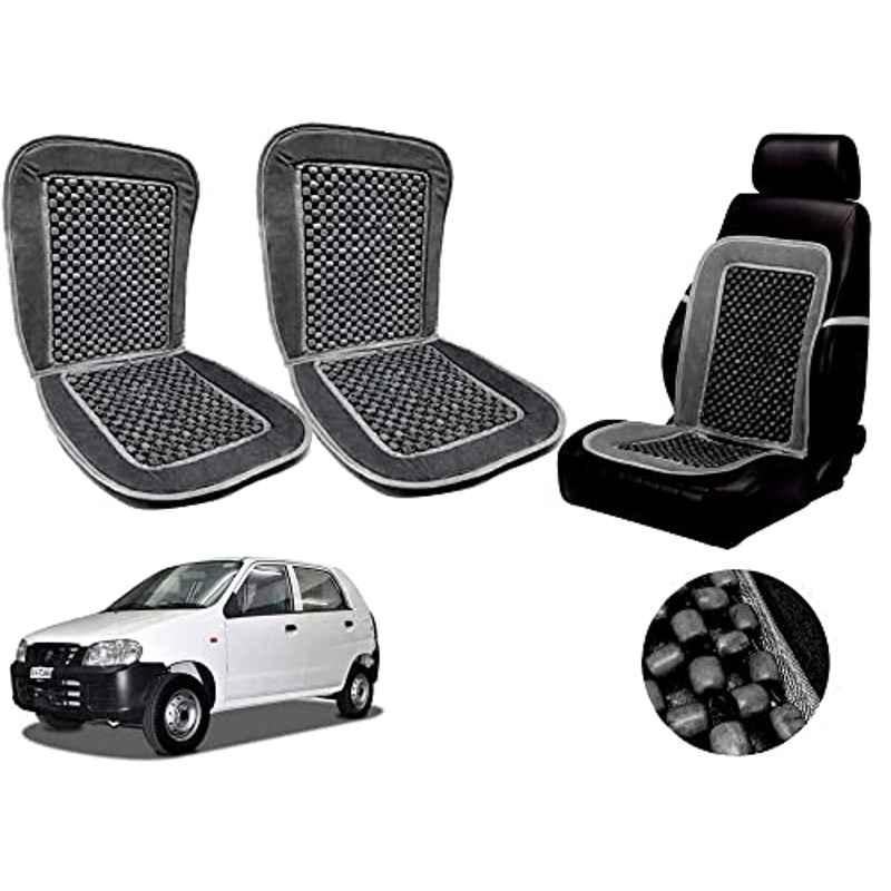 Auto Pearl PU, Velvet & Wooden Beads Grey Rectangular Seat Cushion for Maruti Suzuki Alto (Pack of 2 )