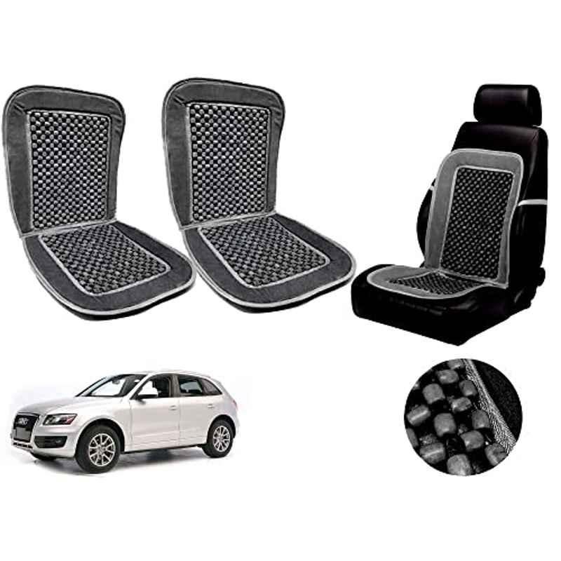 Auto Pearl PU, Velvet & Wooden Beads Grey Rectangular Seat Cushion for Audi Q5 (Pack of 2 )