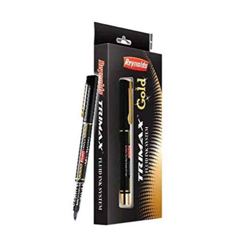 Reynolds Trimax Gold 0.5mm Black Refillable Fluid Ink System Pen (Pack of 4)