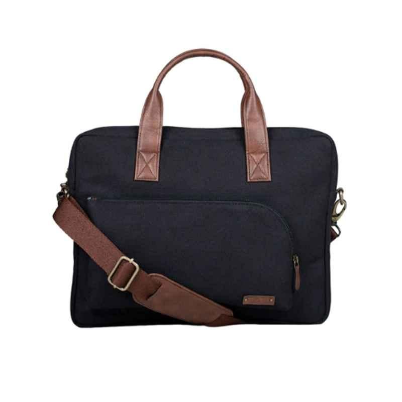All Sorted 14 inch Faux Leather Black & Brown Laptop Bag with Shoulder Pad Side Strap