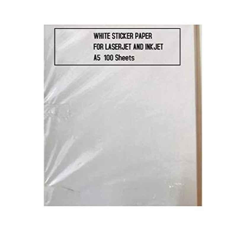 AN 100 Pcs A5 White Sticker Paper Set for Laser, Copier, Inkjet Printer & Writing