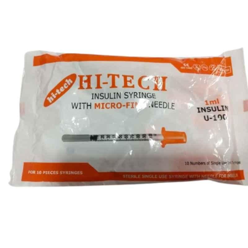 Hi-Tech 10 Pcs 1ml Single Use Disposable Insulin Syringe Set with Micro Fine Needle