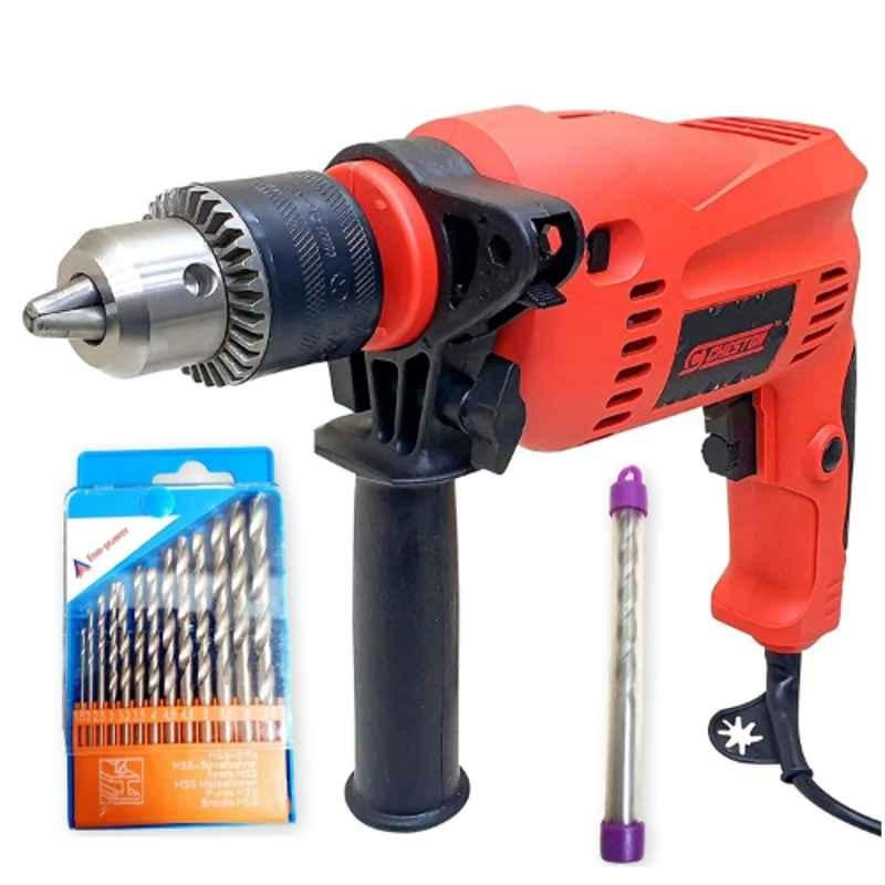 Cheston 2900rpm 650W Red Rotary Hammer Drill Machine Set with 13 HSS & 1 Wall Bit Set, 13MM.13HSS.1WALL