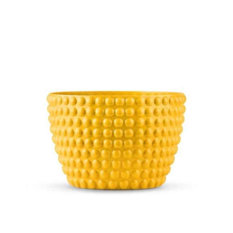 Blume 4.5 inch Yellow Plastic Polka Dot Round Flower Pot, EB-PD-YL-1