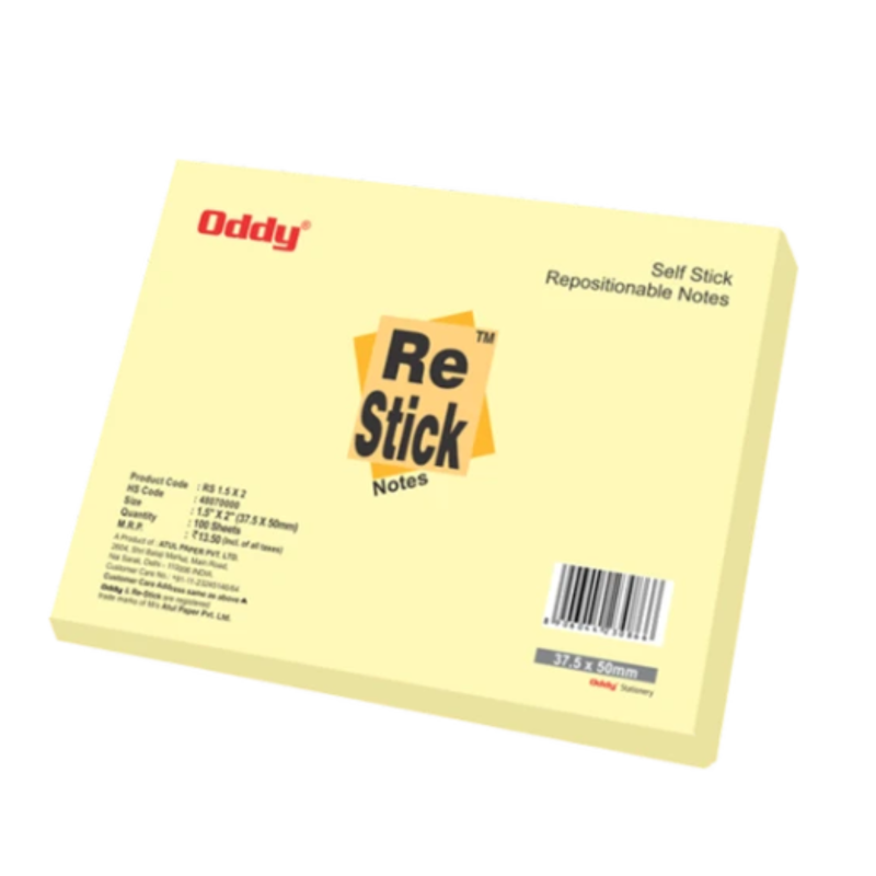 Oddy 3x4 inch Yellow Re Stick Paper Note, 20000B235 (Pack of 20)