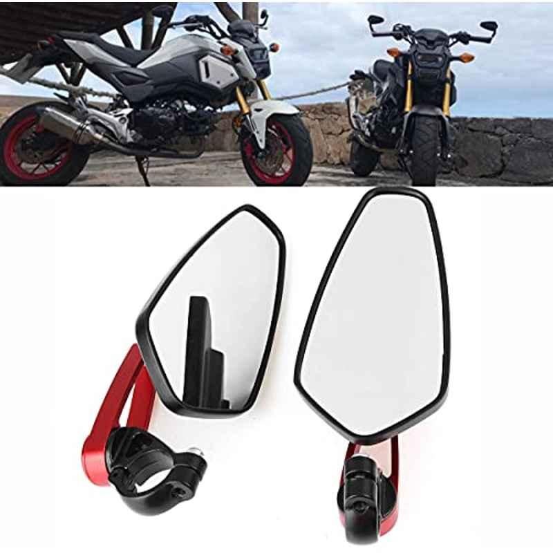 Miwings Cnc Alloy Stylish Design 2-Verson Mirror For Motorbike Rearview Side Handle Bar End Mirrors For All Universal Bikes (Left & Right, Pack Of 2, Red)
