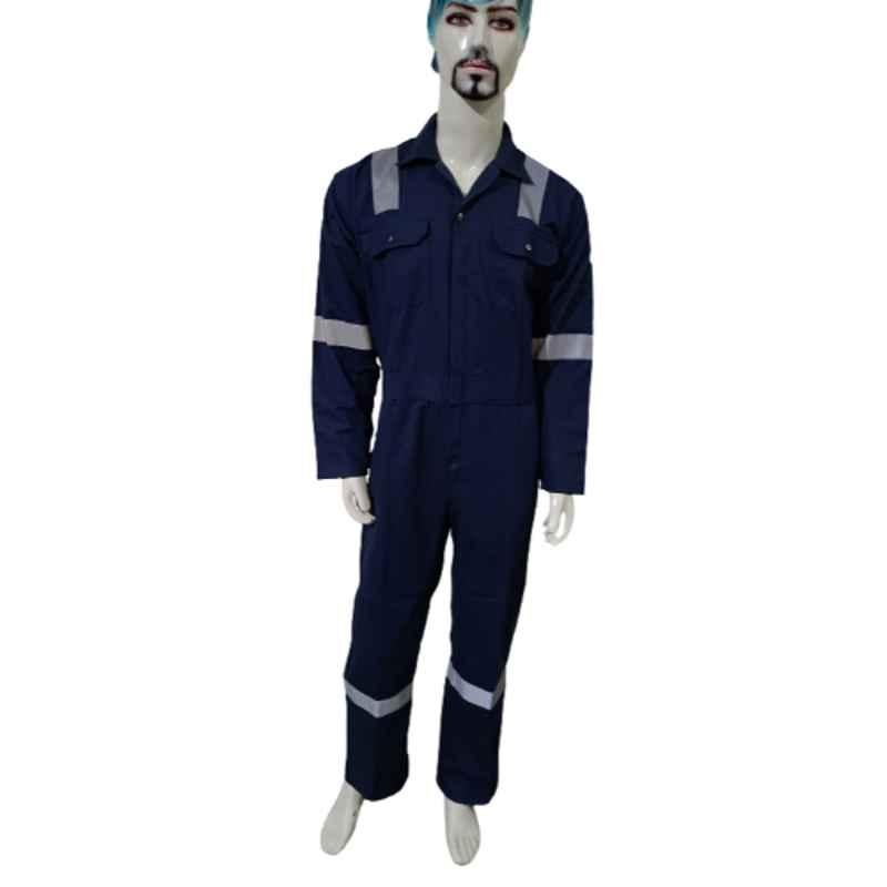 Fella Bella 210 GSM Cotton Navy Blue Workwear Safety Coverall with Reflective Tape, Size: L (Pack of 3)