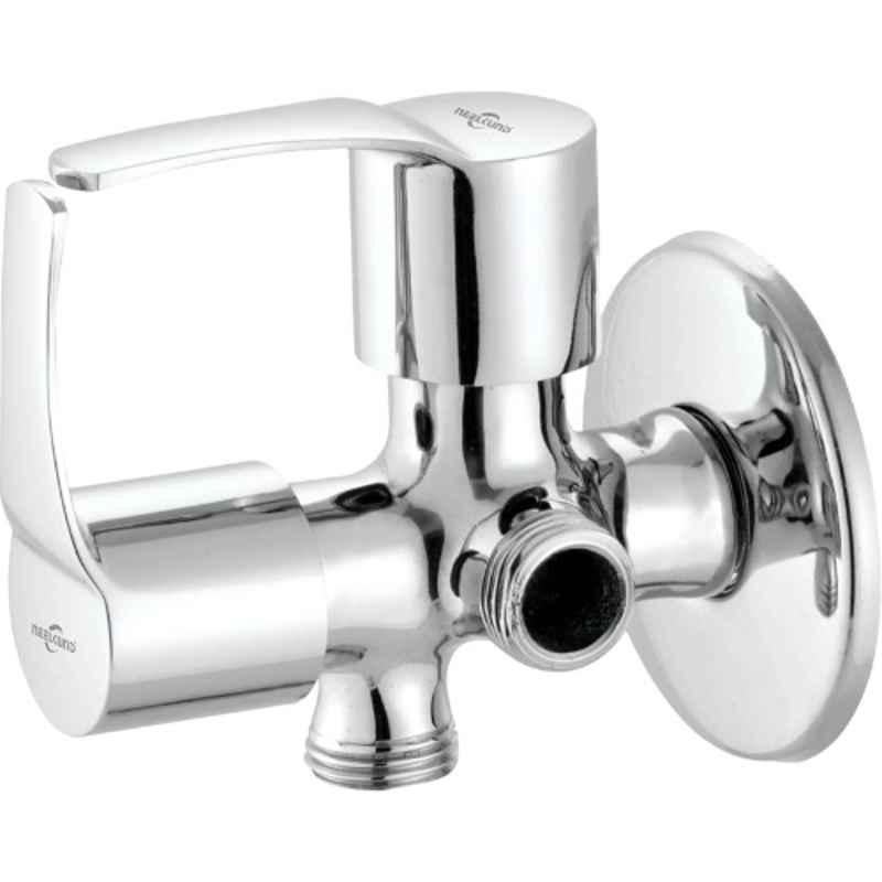 Neelkund Topaz Brass Silver Chrome Finish 2 Way Angle Valve with Twin Elbow Valve for Bathroom & Kitchen
