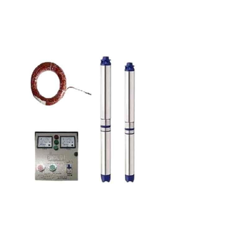 Jindal 2HP 15 Stage Single Phase Pure Copper Oil Filled Borewell Submersible Pump Set with Control Panel & 60m Safety Wire