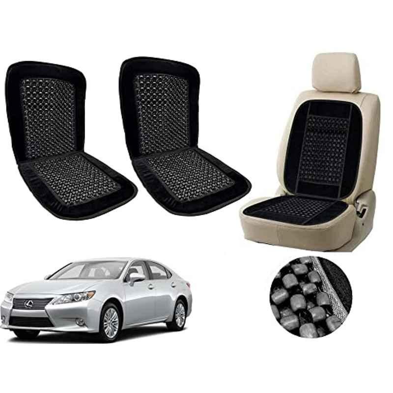 Auto Pearl PU, Velvet & Wooden Beads Black Rectangular Seat Cushion for Lexus Lexus (Pack of 2 )